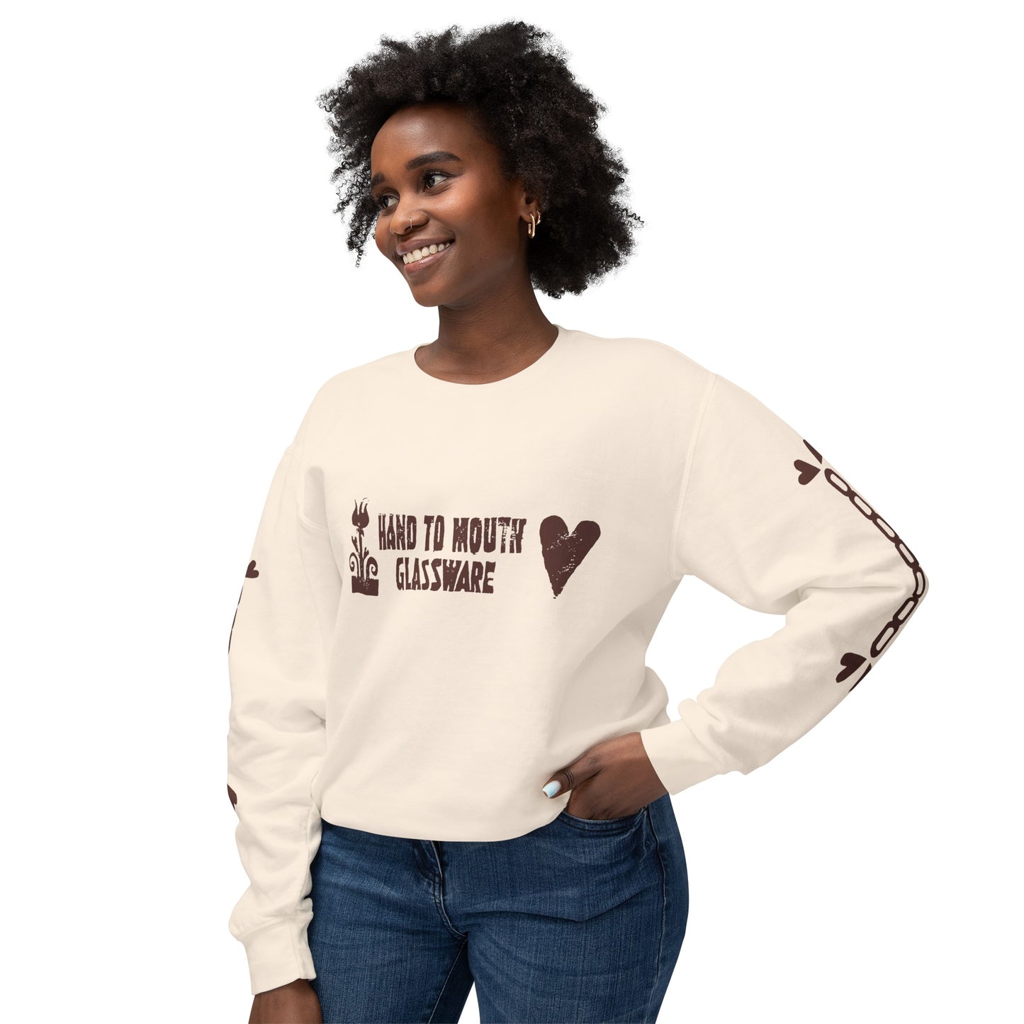 Hand To Mouth Glassware Unisex Lightweight Crewneck Sweatshirt